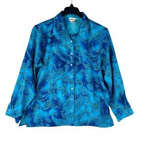 Vtg BonWorth Womans Sz Large‎ Floral Blouse Shirt Button Front Long Sleeve